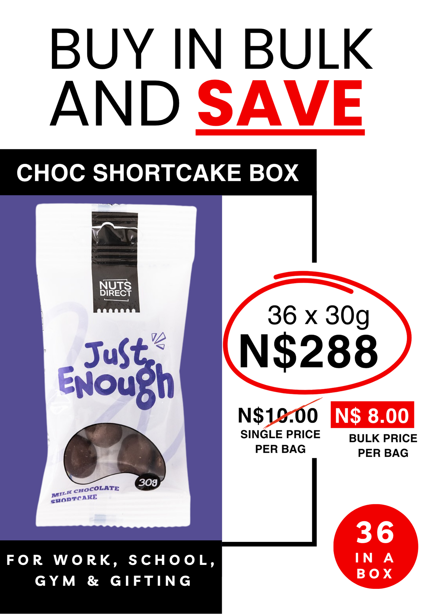 NDJ-MILK CHOC SHORTCAKE 30G X 36